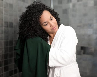 Limited Edition, Heavy Cotton, Forrest Green, T-shirt Hair Towel Wrap Full, Curly Hair