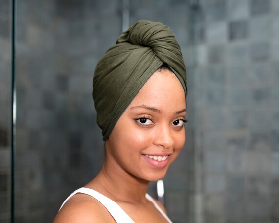 T Shirt Hair Towel Wrap Khaki Olive Full Frizz Control Prevent Etsy