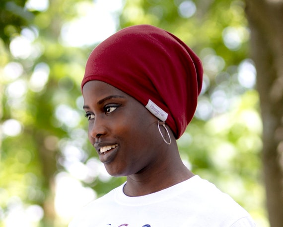 Satin Lined Beanie Red Slouchy Cap Locks In Hair Moisture Etsy