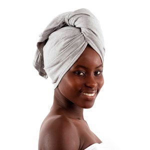 Gray, T-shirt Hair Towel Wrap, Full, Curly Hair image 4