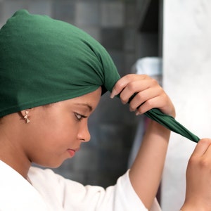 Emerald Green, T-shirt Hair Towel Wrap, Hood, Curly Hair, Organic Elastic