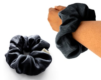 Set Of Two, Black + Another Color, Linen Scrunchie, Large, Organic Elastic