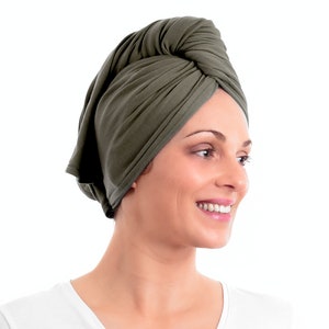 Khaki, T-shirt Hair Towel Wrap Full, Curly Hair image 2