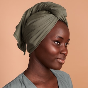 Khaki, T-shirt Hair Towel Wrap Full, Curly Hair