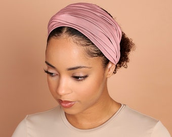 Dusty Rose Boho Head Wrap Wide Headband Multipurpose, Pink Berry