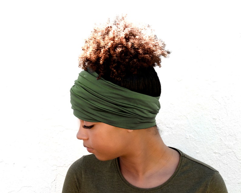 Khaki Olive, Boho Head Wrap, Wide Hair Wrap, Multipurpose image 5