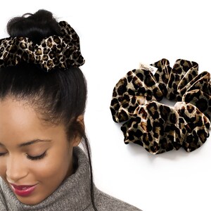 Leopard Print, Velvet Scrunchie, Large, Organic Eco Elastic