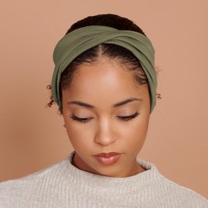 Khaki, Twist Stretch Headband, Viscose Fabric wood pulp Mix image 1