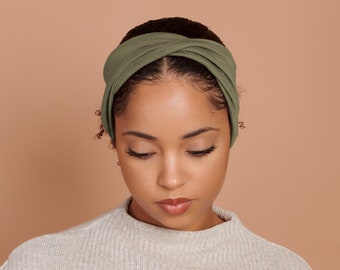 Khaki, Twist Stretch Headband, Viscose Fabric (wood pulp) Mix