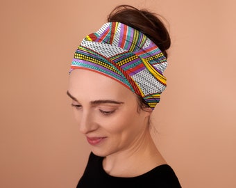 80s Print, Boho Head Wrap, Wide Headband, Multipurpose