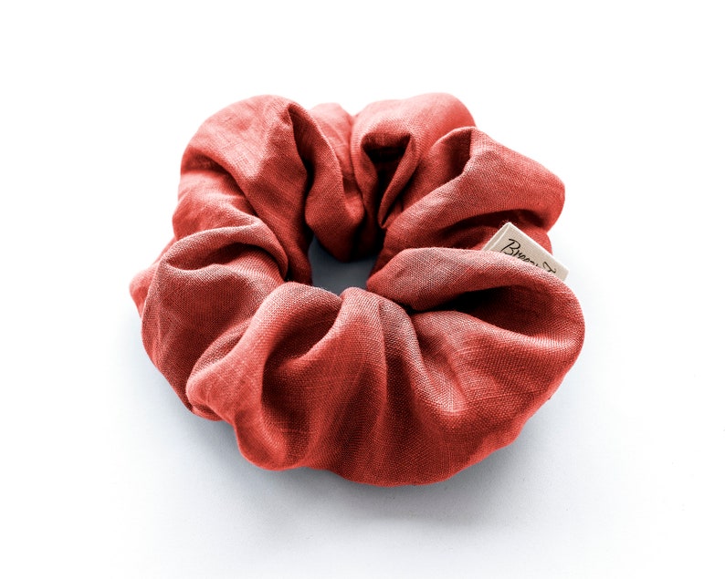 Linen Scrunchie, Set Of Two, Rust Orange Another Color, Large, Organic Elastic image 2