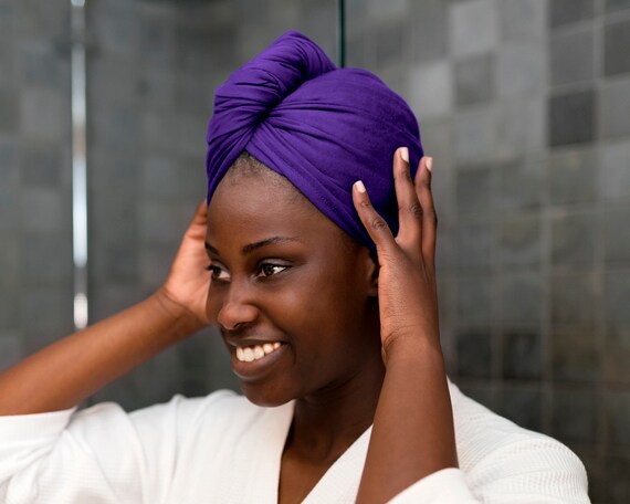 T Shirt Hair Towel Wrap Purple Full Natural Curly Hair Etsy