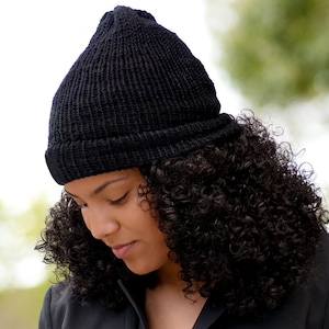 Black Satin Lined Knit Beanie Wool Mix