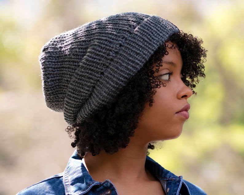 Satin Lined Knit Beanie Gray Locks In Hair Moisture Frizz Etsy