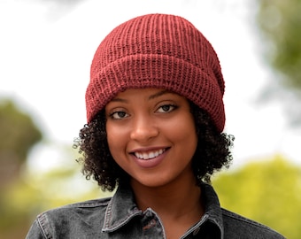 Coral, Satin Lined Knit Beanie, Wool Mix