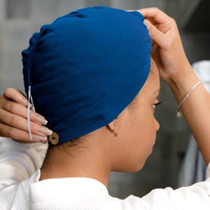 Royal Blue, T-shirt Hair Towel Wrap, Hood, Curly Hair, Organic Elastic