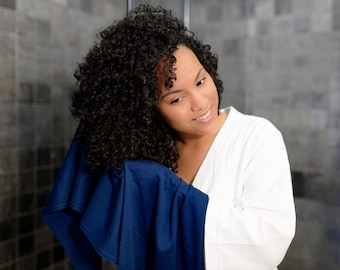 Indigo Blue T-shirt Hair Towel Wrap Full Curly Hair
