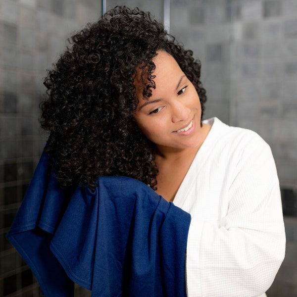 Indigo Blue T-shirt Hair Towel Wrap Full Curly Hair