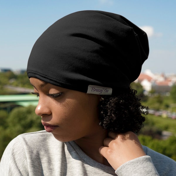 Schwarze Satin Gefütterte Beanie