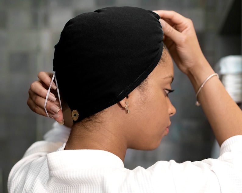 T Shirt Hair Towel Wrap Black Hood Natural Curly Hair Etsy