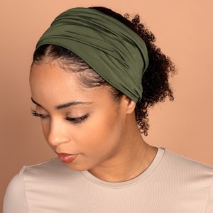 Khaki, Boho Headband, Multipurpose, Extra Wide image 1