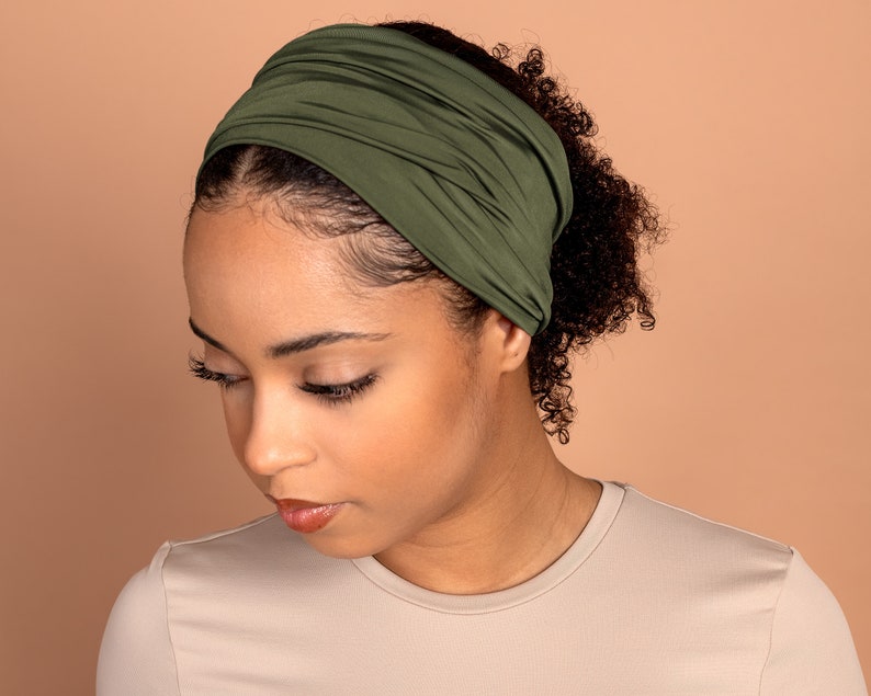 Khaki, Boho Headband, Multipurpose, Extra Wide image 1