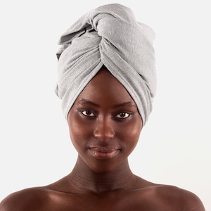 Gray, T-shirt Hair Towel Wrap, Full, Curly Hair image 1