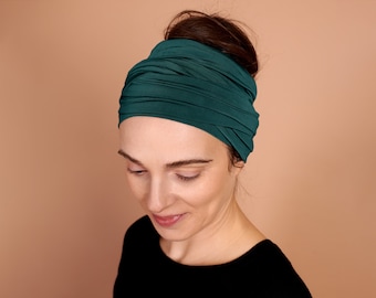 Midnight Green, Boho Head Wrap, Wide Hair Wrap, Multipurpose