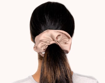 Rose Tan, Silk Twill Scrunchie, Large, 100 % Silk, Organic Elastic