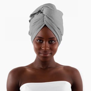 Gray, T-shirt Hair Towel Wrap, Full,  Curly Hair, New Gray Fabric