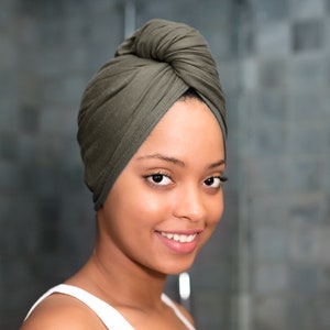 Khaki, T-shirt Hair Towel Wrap Full, Curly Hair image 5