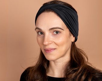 Black, Twist, Stretch Headband , Viscose Fabric (wood pulp) Mix