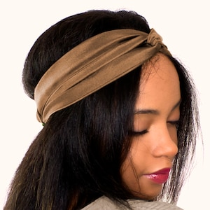 Mocha, Silk Twill, Turban Style Headband, 100% Silk, Organic Elastic