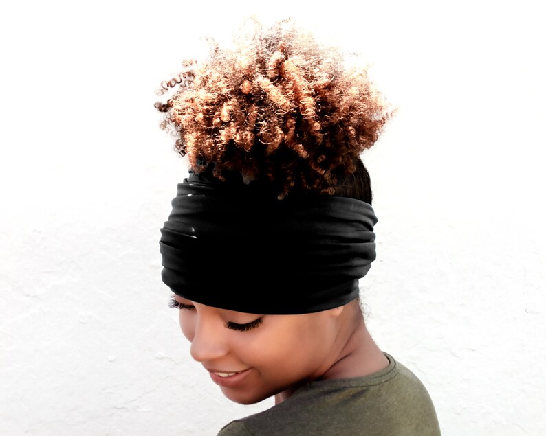 Black, Boho Head Wrap, Wide Hair Wrap, Multipurpose image 4