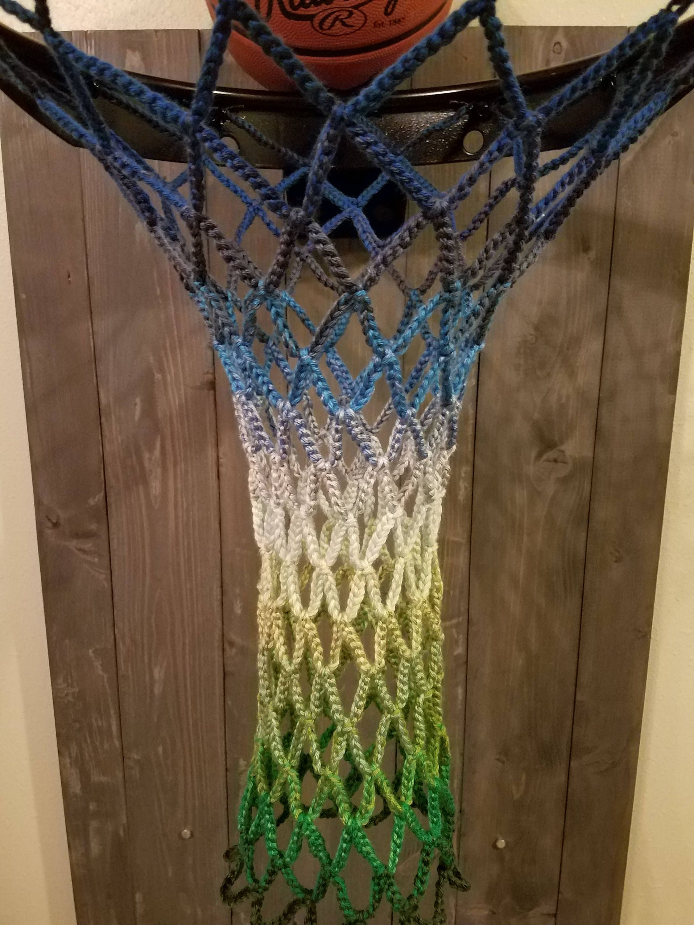 Hand made crochet basketball net. Blue to Green Gradient Etsy