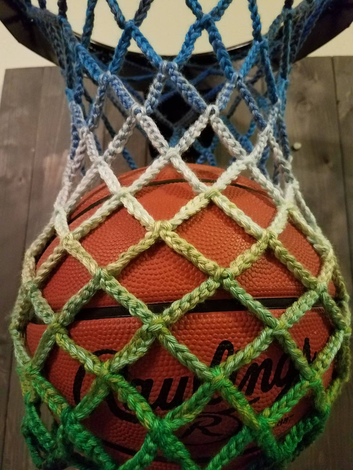 Hand Made Crochet Basketball Net. Blue to Green Gradient Color. Fits