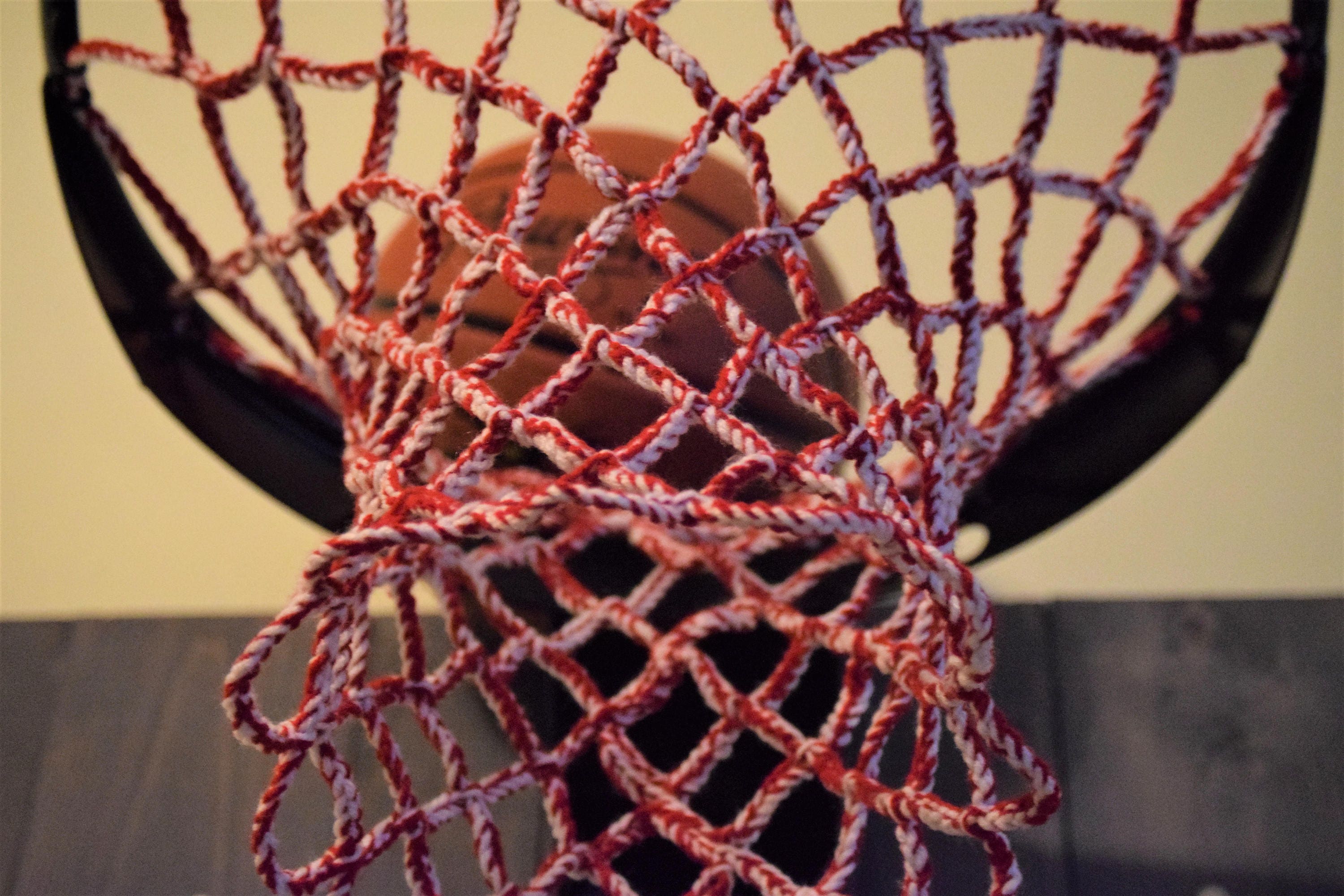 Hand Made Crochet Basketball Net. Red and White Acrylic. Fits Standard
