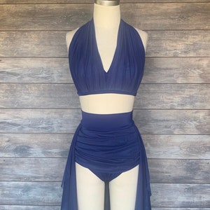 VIOLET-Custom Navy Two Piece /Navy Mesh Accents and skirt/Lyrical Dance Costume/Contemporary Costume