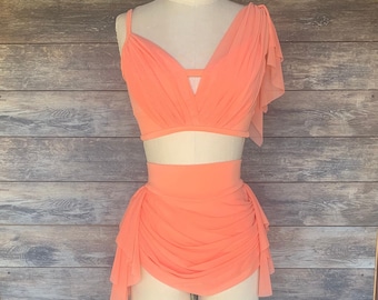 ZINNIA-Custom Cantaloupe Two Piece /Cantaloupe Mesh Accents and skirt/Lyrical Dance Costume/Contemporary Costume