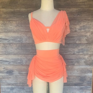 ZINNIA-Custom Cantaloupe Two Piece /Cantaloupe Mesh Accents and skirt/Lyrical Dance Costume/Contemporary Costume