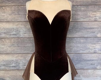 ORCHID- Custom Contemporary Dance Costume/Chocolate Brown Velvet Lyrical Costume/Ballet Costume with princess seams and tapered skirt