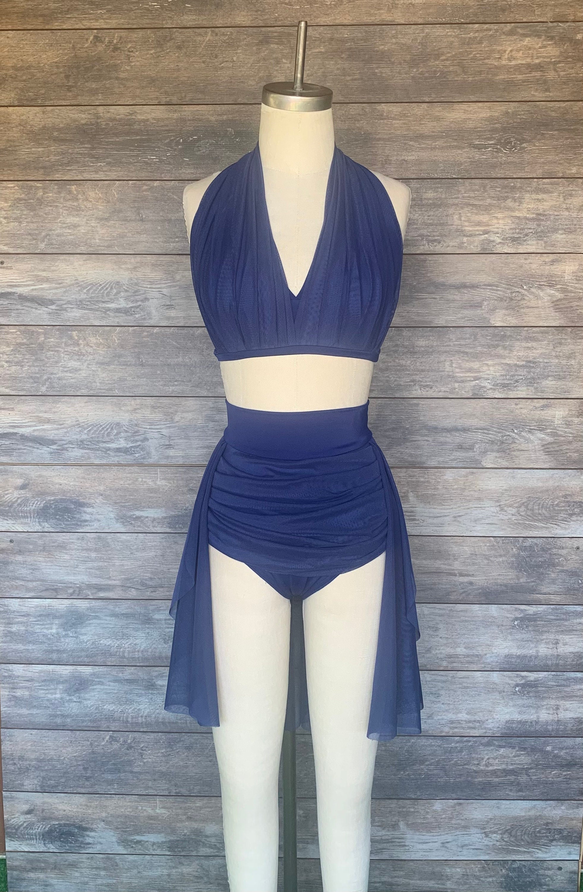 VIOLET-Custom Navy Two Piece /Navy Mesh Accents and skirt/Lyrical Dance Costume/Contemporary Costume
