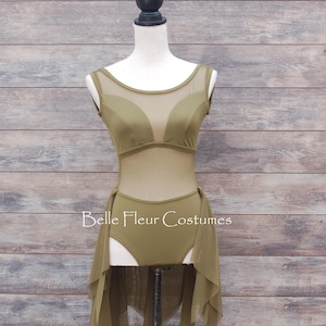 IVY-Custom Lyrical Dance Costume/Contemporary Dance Costume with mesh inserts and flowy half skirt/Competition Dance Costume with low back