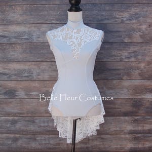 FREESIA-Custom Silver Lyrical Dance Costume with Lace Skirt/Princess Seamed Contemporary Dance Costume/Open Back Competion Dance Costume