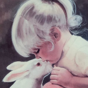 Donald Zolan Lithograph: Tender Moment, Girl and Rabbit Art