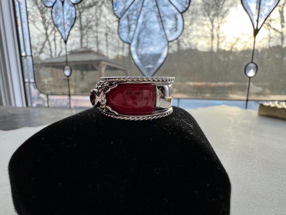 Sterling silver 2 piece insert Red Indonesian Cor… - image 3