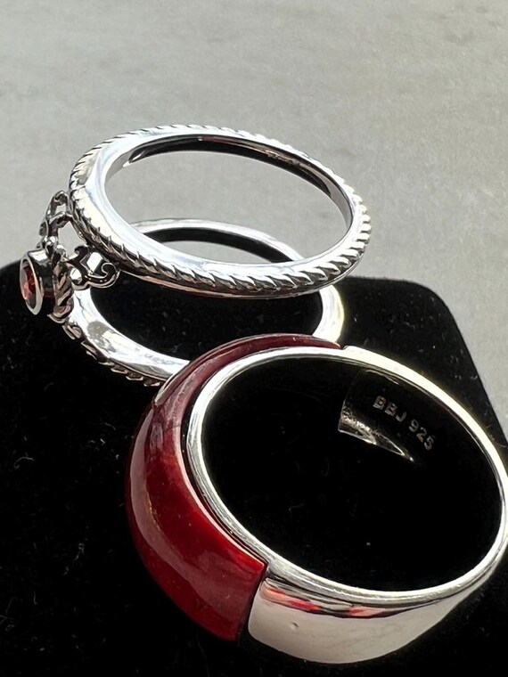 Sterling silver 2 piece insert Red Indonesian Cor… - image 9