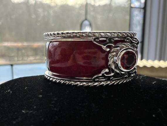 Sterling silver 2 piece insert Red Indonesian Cor… - image 2