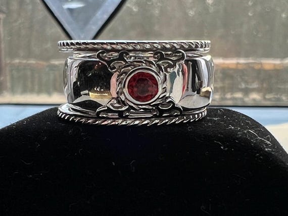 Sterling silver 2 piece insert Red Indonesian Cor… - image 6