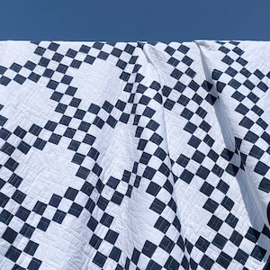 Handmade Double Irish Chain quilt, made to order any size, any color. Blue and white quilt, traditional quilt
